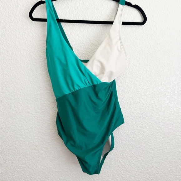 Shade & Shore Green and Cream Swimsuit - Picture 1 of 9